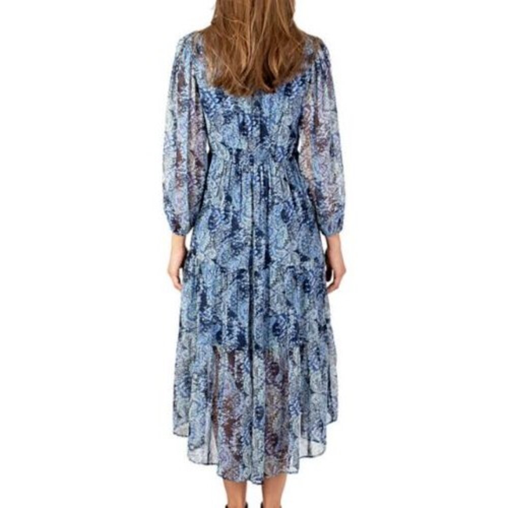 Joie Blue Printed Chiffon Balloon Sleeve Midi Dress Size XXL - NEW - Picture 4 of 9